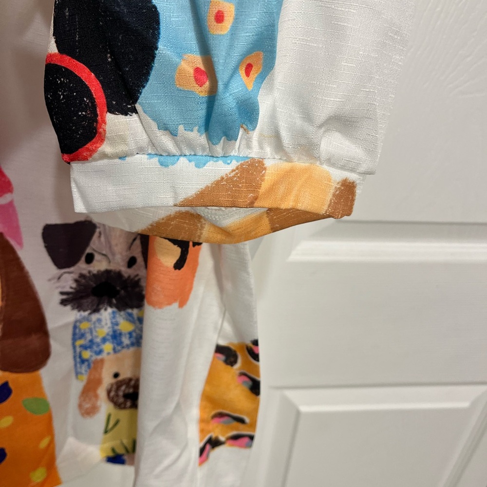 Whimsical Dog Print Short Sleeve Blouse - White Multicolor - Picture 7 of 10